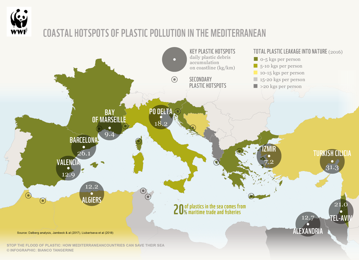 Nel Mar Mediterraneo ogni giorno finiscono 30 mila bottiglie di plastica