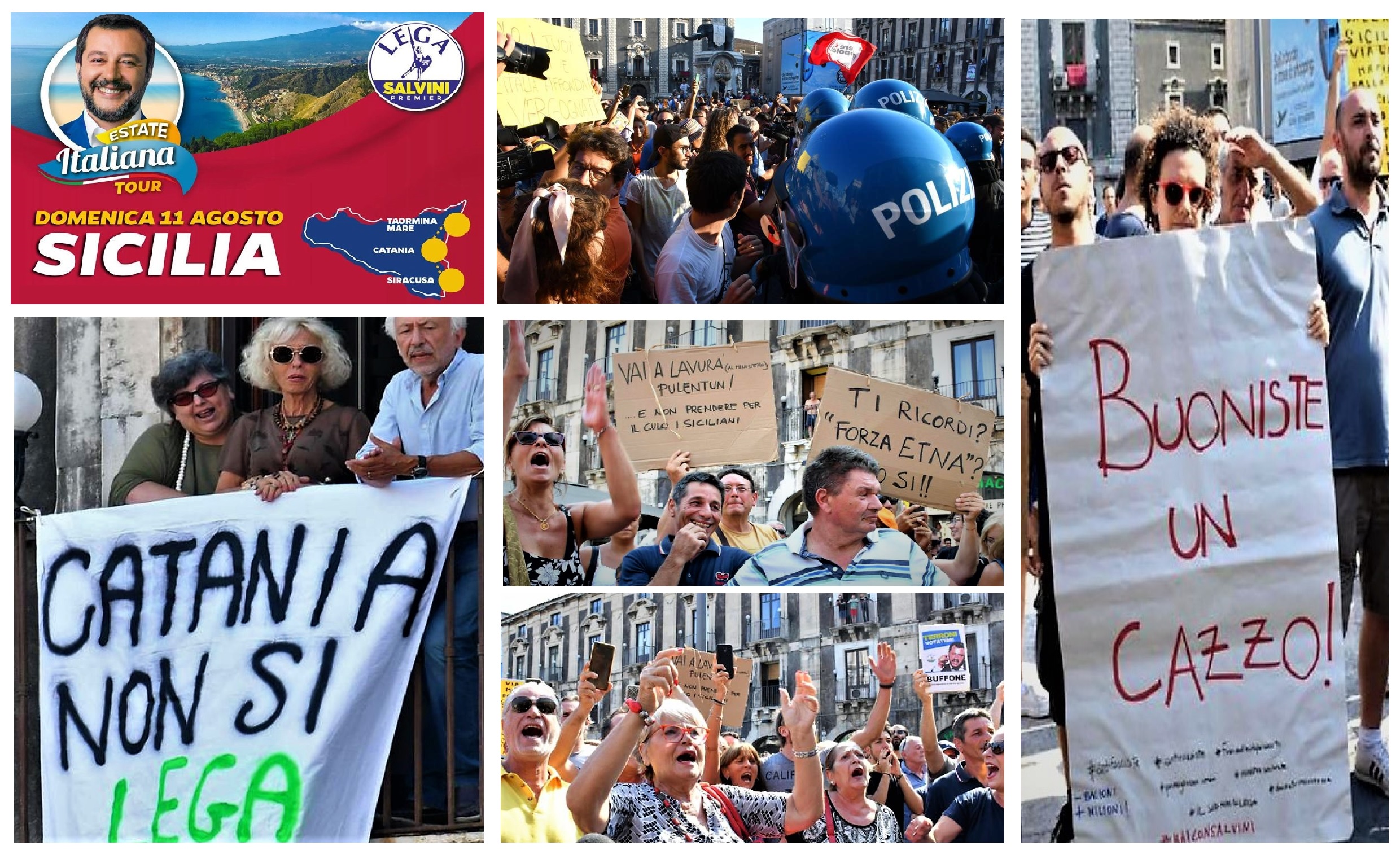 Salvini, naufraga in Sicilia il ditta-tour. Fuga da Catania al coro di “Buffone”, fischi a Siracusa