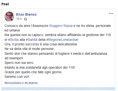 Sanità regionale, 118, scontro tra Ruggero Razza ed Enzo Bianco