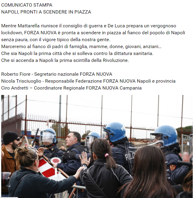 Galleria foto 'Coronavirus, De Luca chiede il lockdown, disordini da Forza nuova' - foto 1