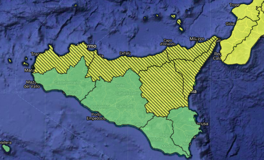 Maltempo, allerta gialla in Sicilia, forti venti e neve