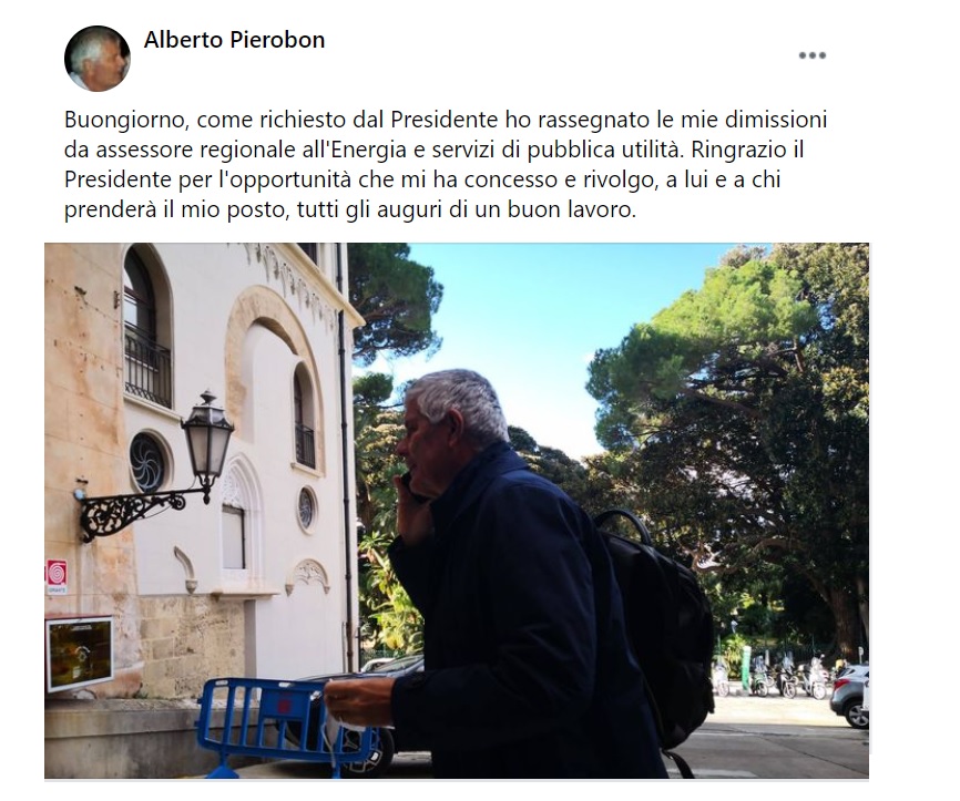 Regione, Alberto Pierobon su Facebook, “Mi sono dimesso”