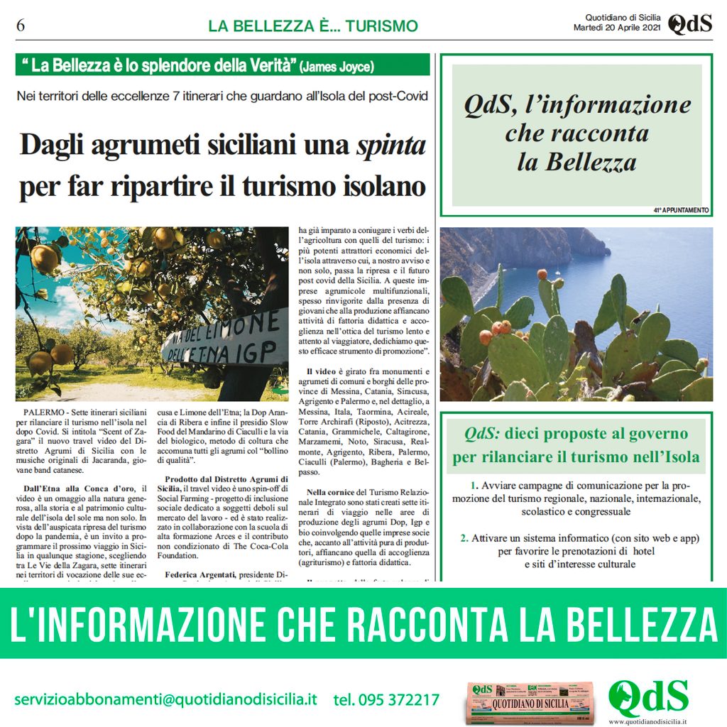 “Scent of Zagara” per far ripartire il turismo siciliano