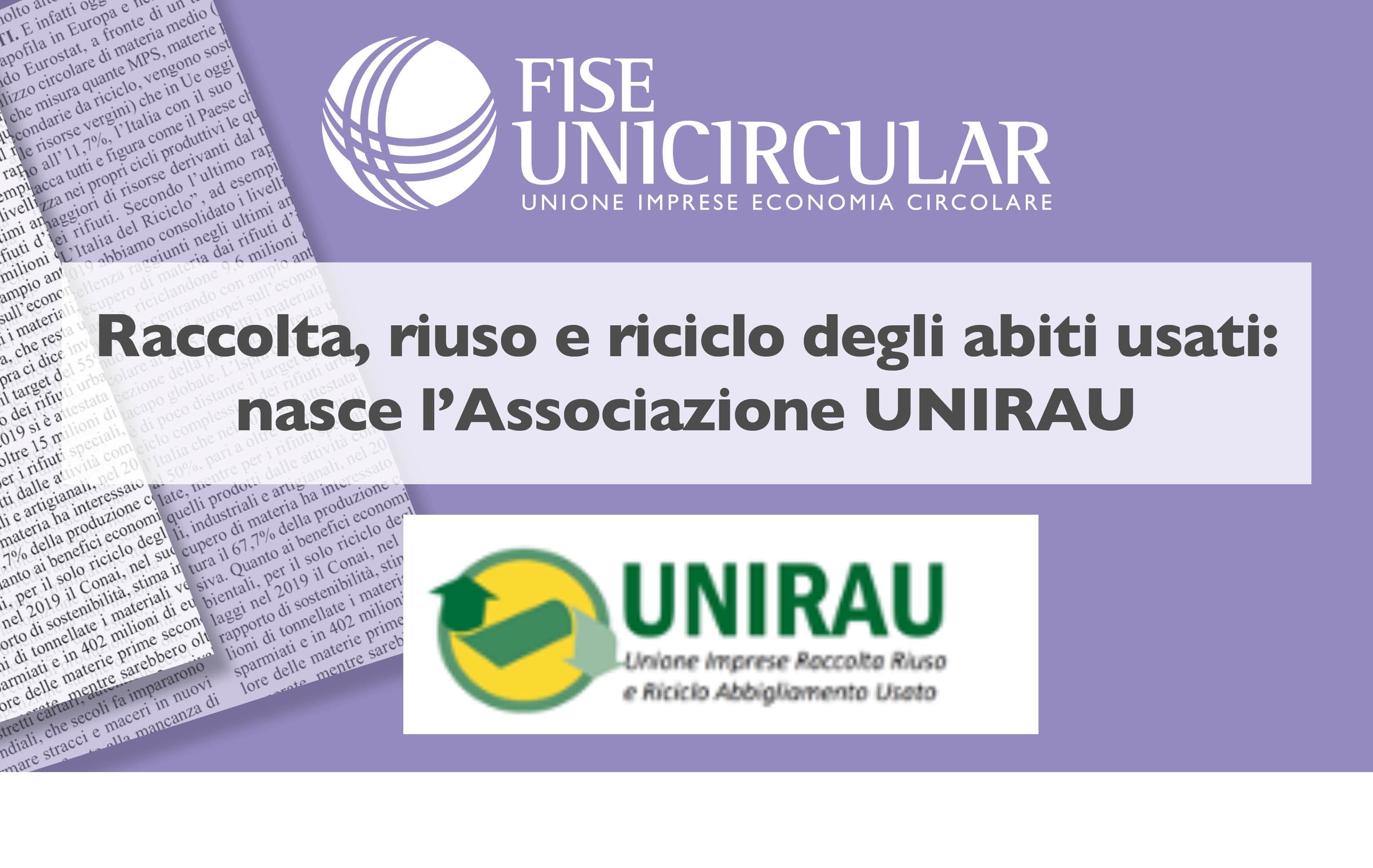 Raccolta e riciclo abiti usati, nasce l’associazione Unirau Raccolta e riciclo abiti usati, nasce l’associazione Unirau