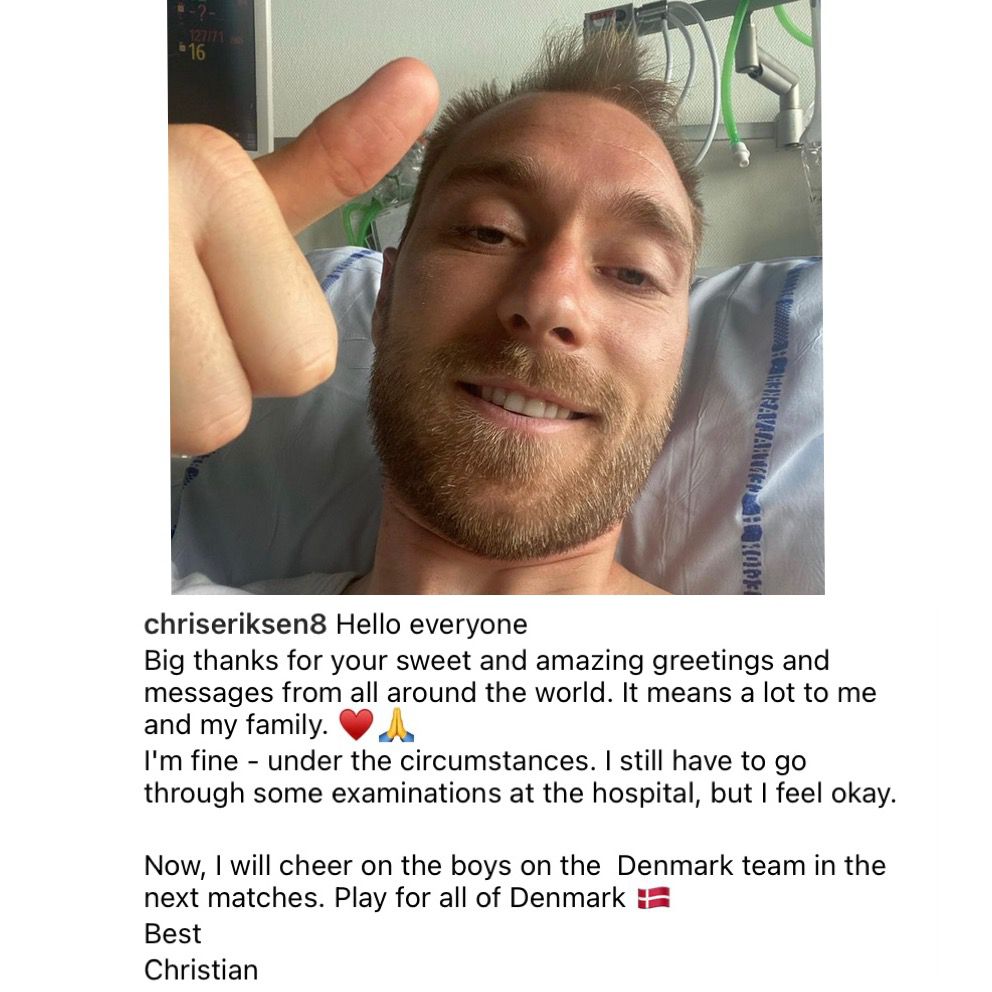Eriksen, il sorriso dopo la paura: “Sto bene, grazie a tutti”