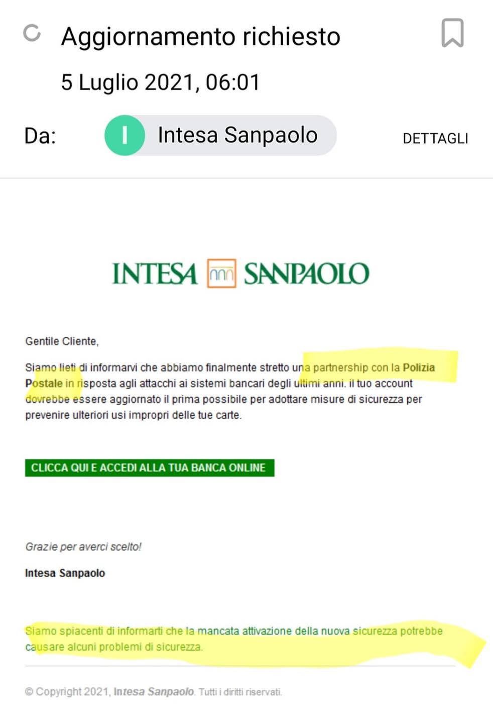 Rischio truffa per clienti Intesa Sanpaolo via mail, ecco cosa fare