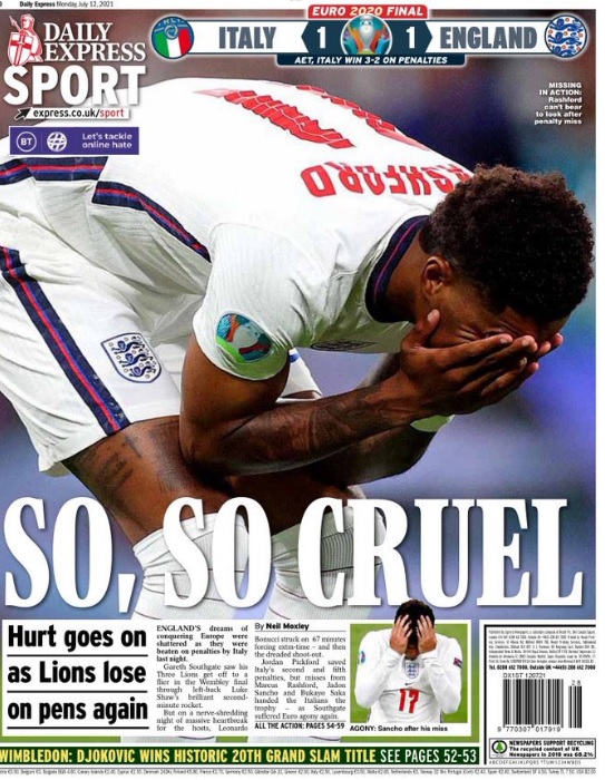 Inghilterra sconfitta ai rigori, minacce e insulti razzisti ai giocatori