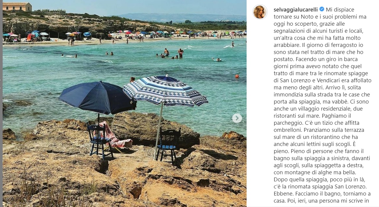 Selvaggia Lucarelli ancora su Noto, “mare non balneabile” senza cartelli