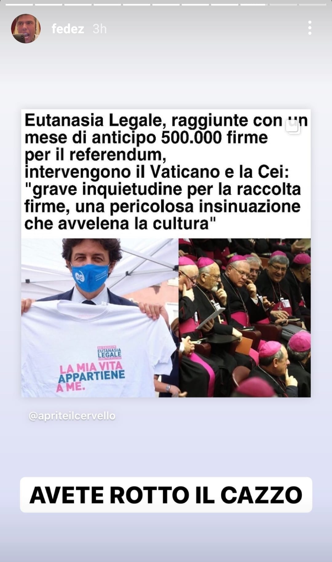 Galleria foto 'Eutanasia, Fedez contro il Vaticano, “Avete rotto il …”' - foto 1