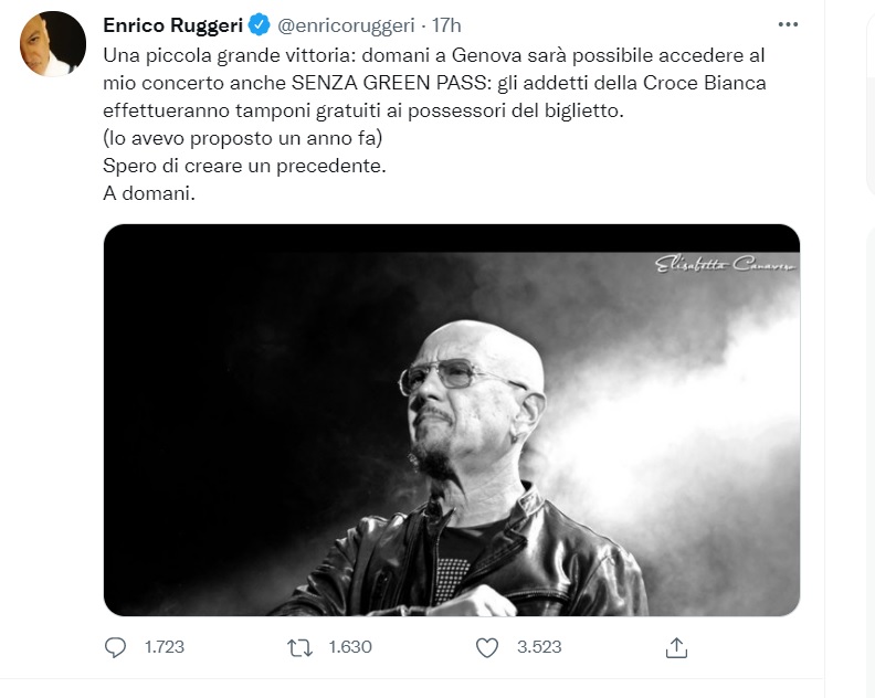 Enrico Ruggeri, “al mio concerto senza green pass”, scoppia la bufera social