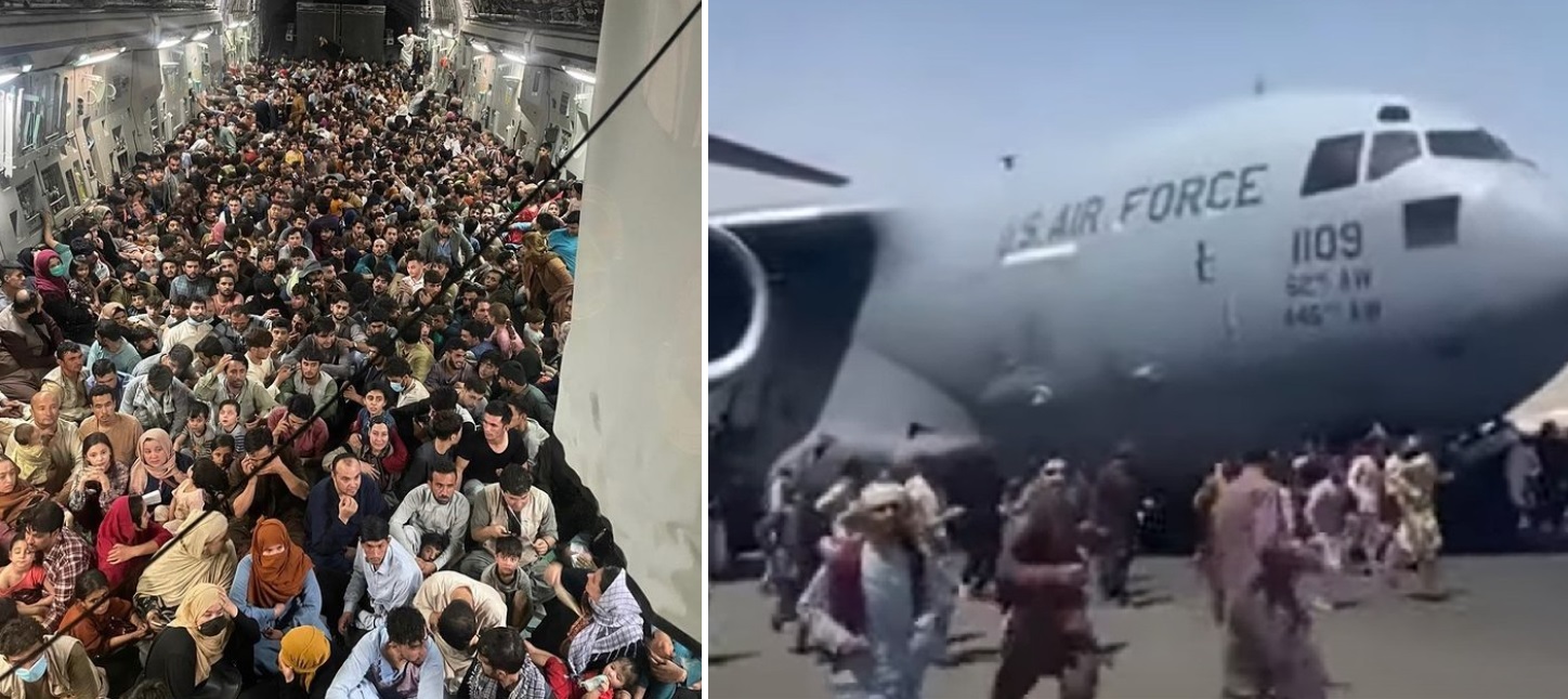 Afghanistan, la foto simbolo,  in 640 dentro C-17 Usa decollato da Kabul