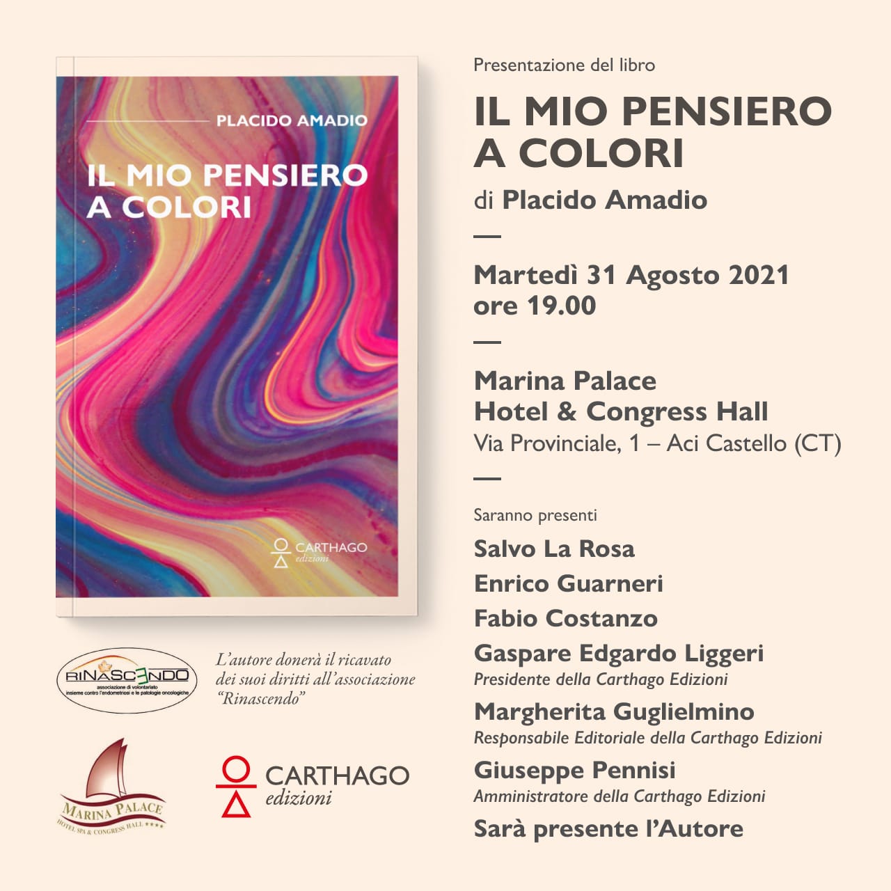 Carthago, la presentazione del libro di Placido Amadio “Il mio pensiero a colori”