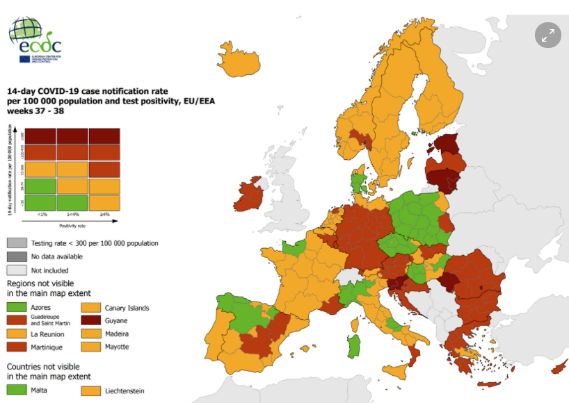 Mappa europea incidenza Covid, la Sicilia torna in zona arancione