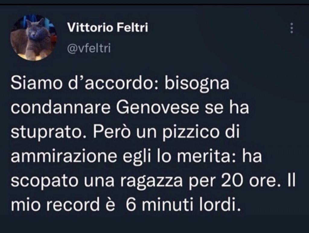 Tweet shock di Feltri su caso Genovese, “Ammirazione, ha scopato 20 ore”