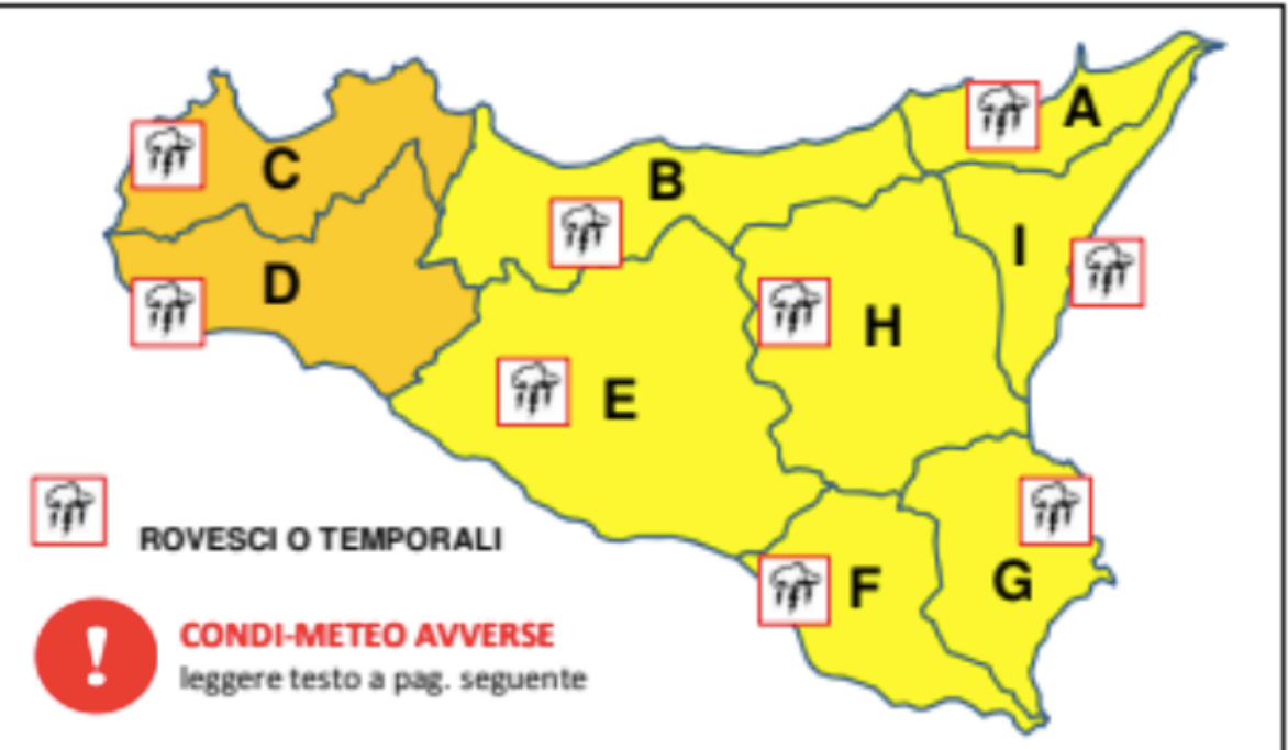 Maltempo Sicilia, allerta arancione domani, pioggia e temporali