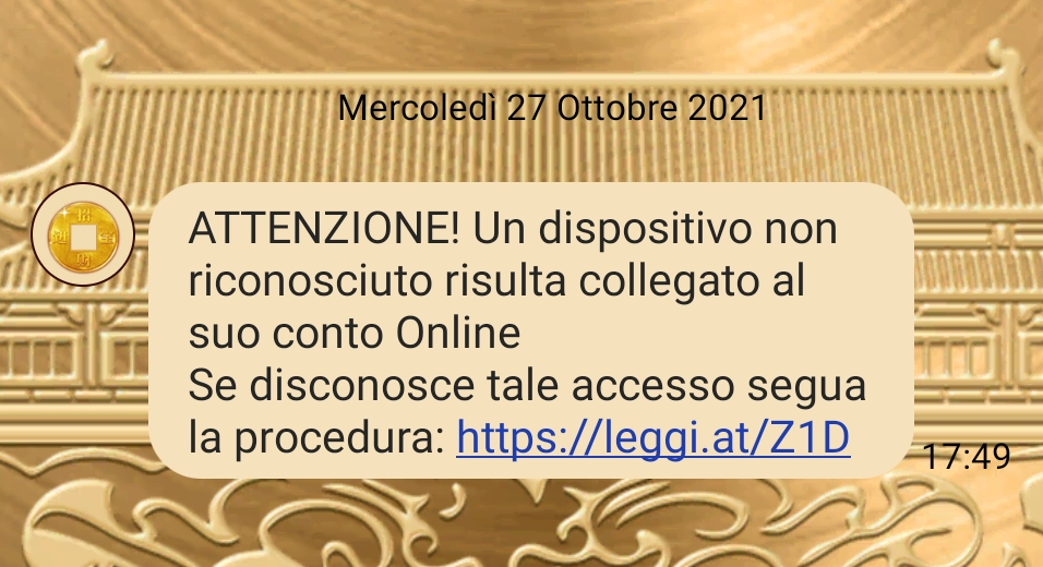 Truffa con l’Sms, Un dispositivo non riconosciuto collegato al conto online
