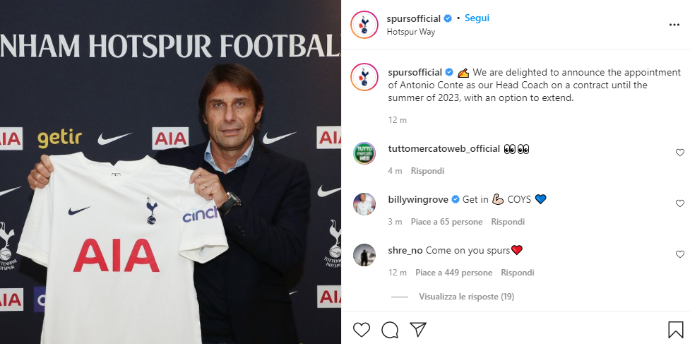 Antonio Conte torna in pista: è il nuovo allenatore del Tottenham