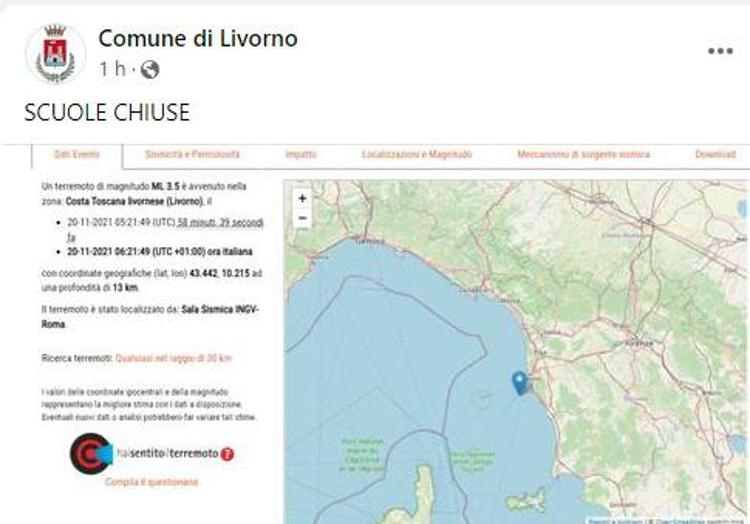 Terremoto al largo costa Livorno, scuole chiuse
