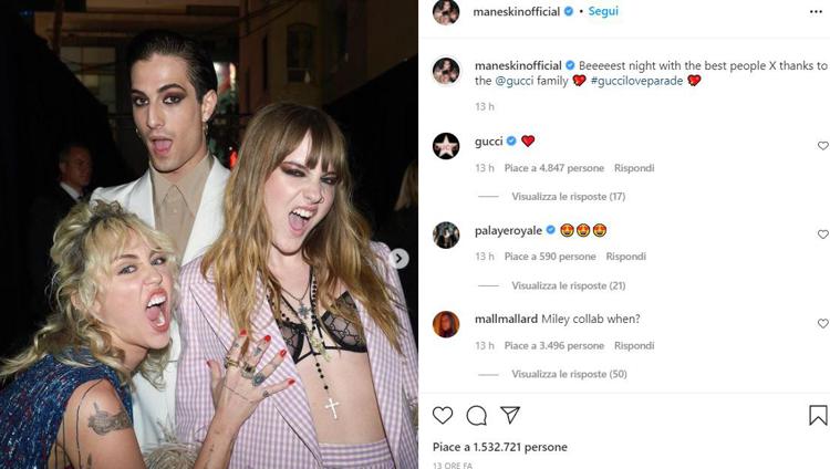 I Maneskin incontrano Miley Cyrus, la foto diventata virale