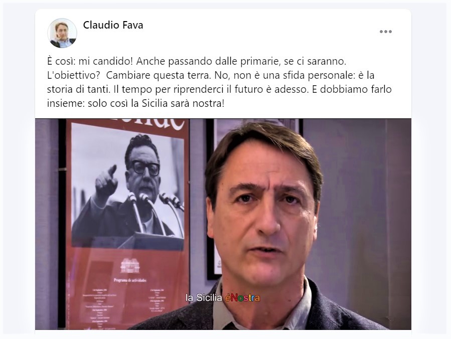Regionali Sicilia, Claudio Fava si ricandida alla Presidenza
