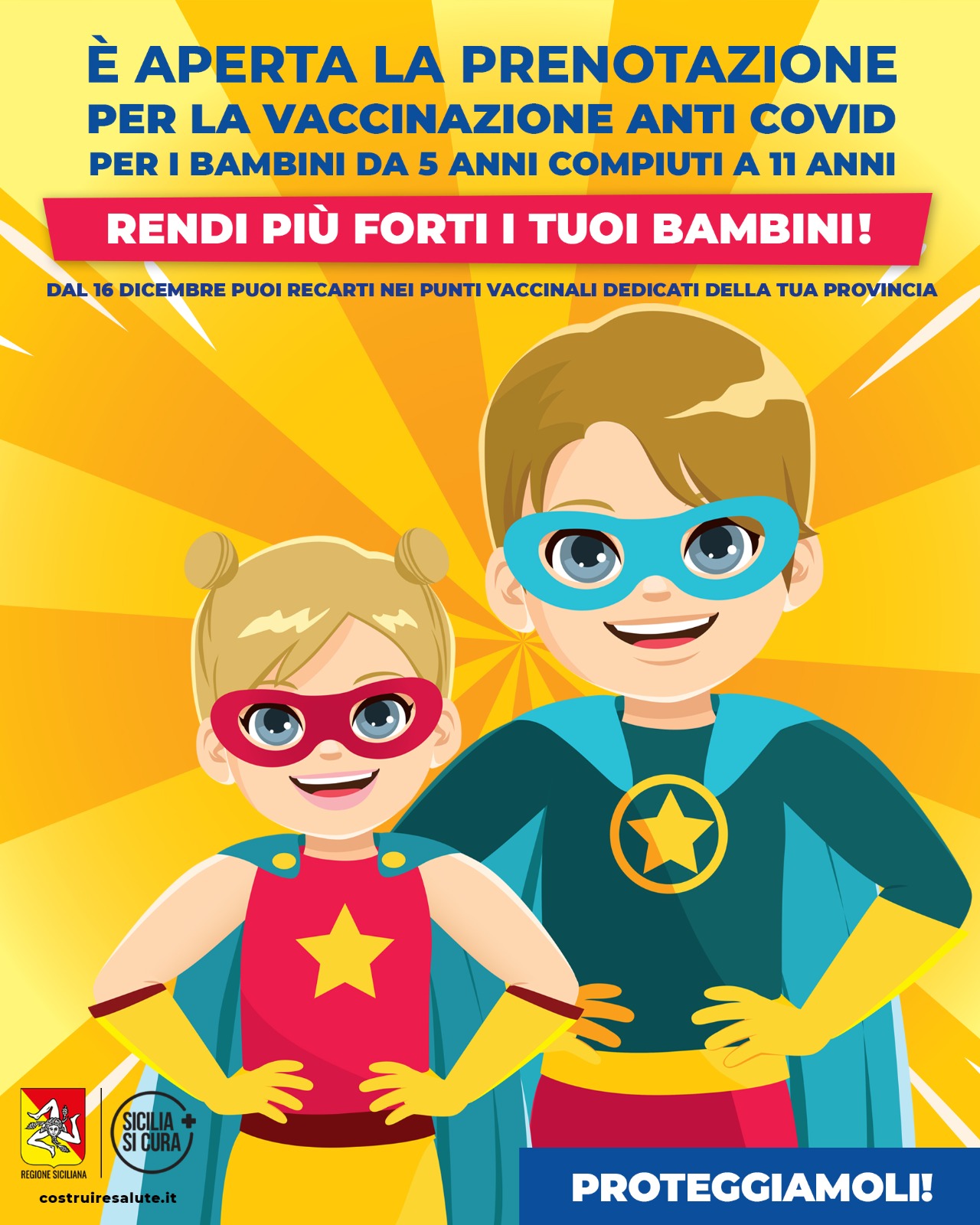 In Sicilia al via prenotazione vaccino per bambini da 5 a 11 anni