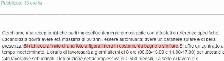 Richiesta foto in costume da bagno per un lavoro, scoppia la polemica