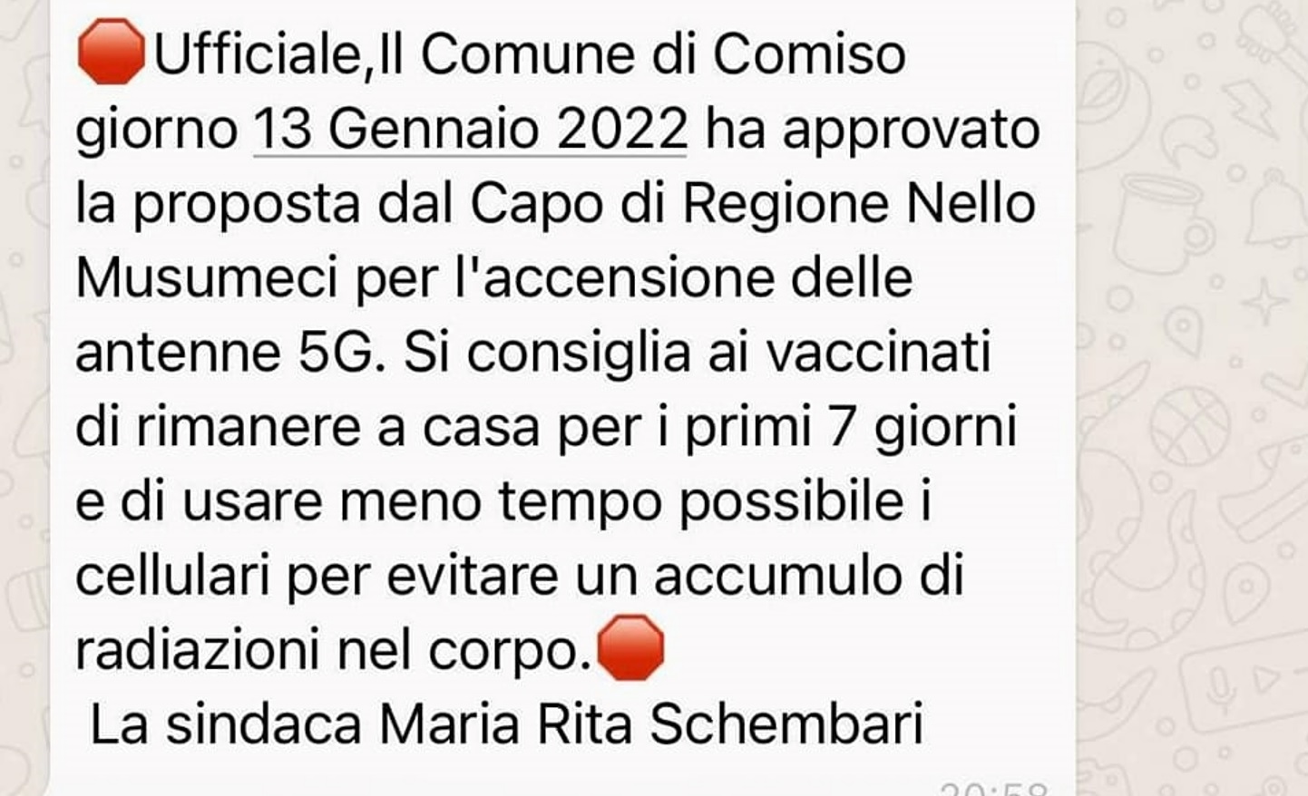 “Vaccinati, attenti al 5g”, messaggio fake della sindaca di Comiso