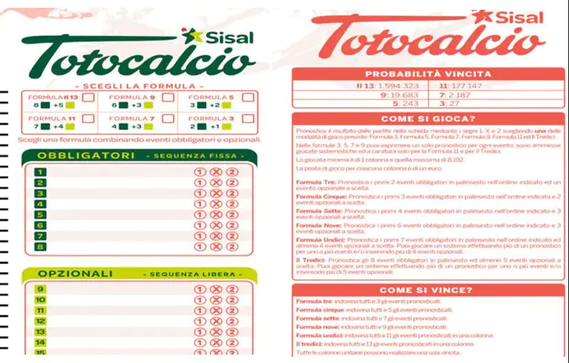 Nuovo Totocalcio al via domenica 9 gennaio, 6 opzioni di scommessa