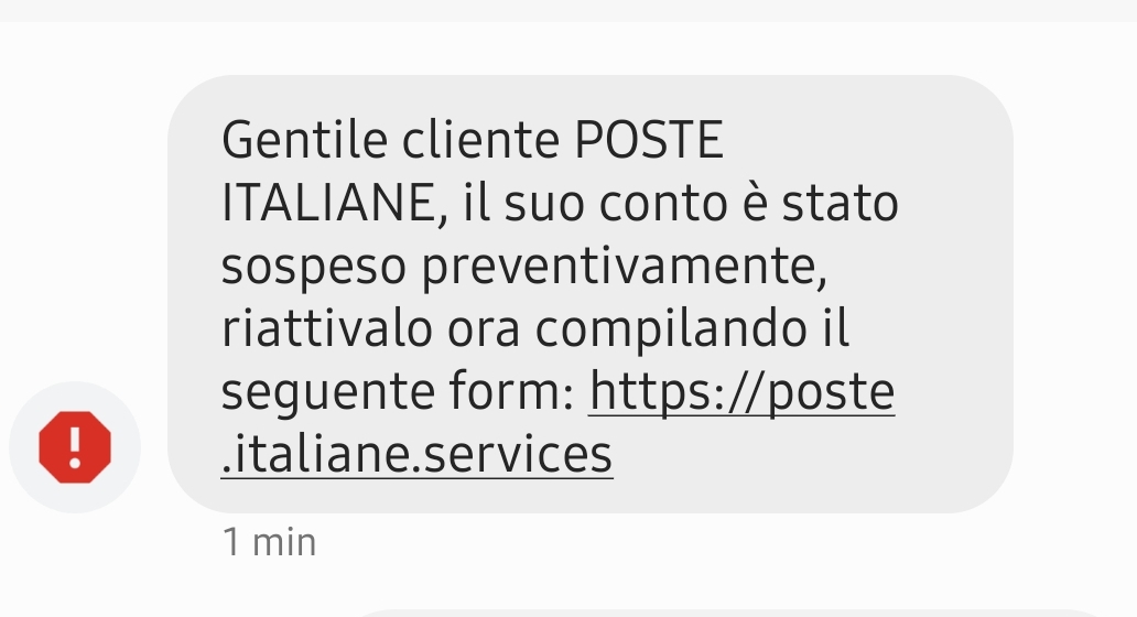 Truffa sms Poste italiane, conto sospeso preventivamente, non aprire il link