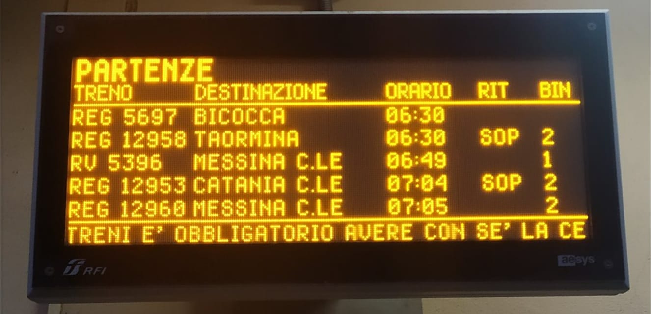 Treni regionali Catania-Taormina e ritorno soppressi per “mancanza di personale”