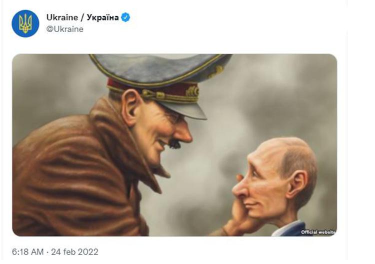 Guerra Russia-Ucraina, “Putin come Hitler”, la vignetta su Twitter