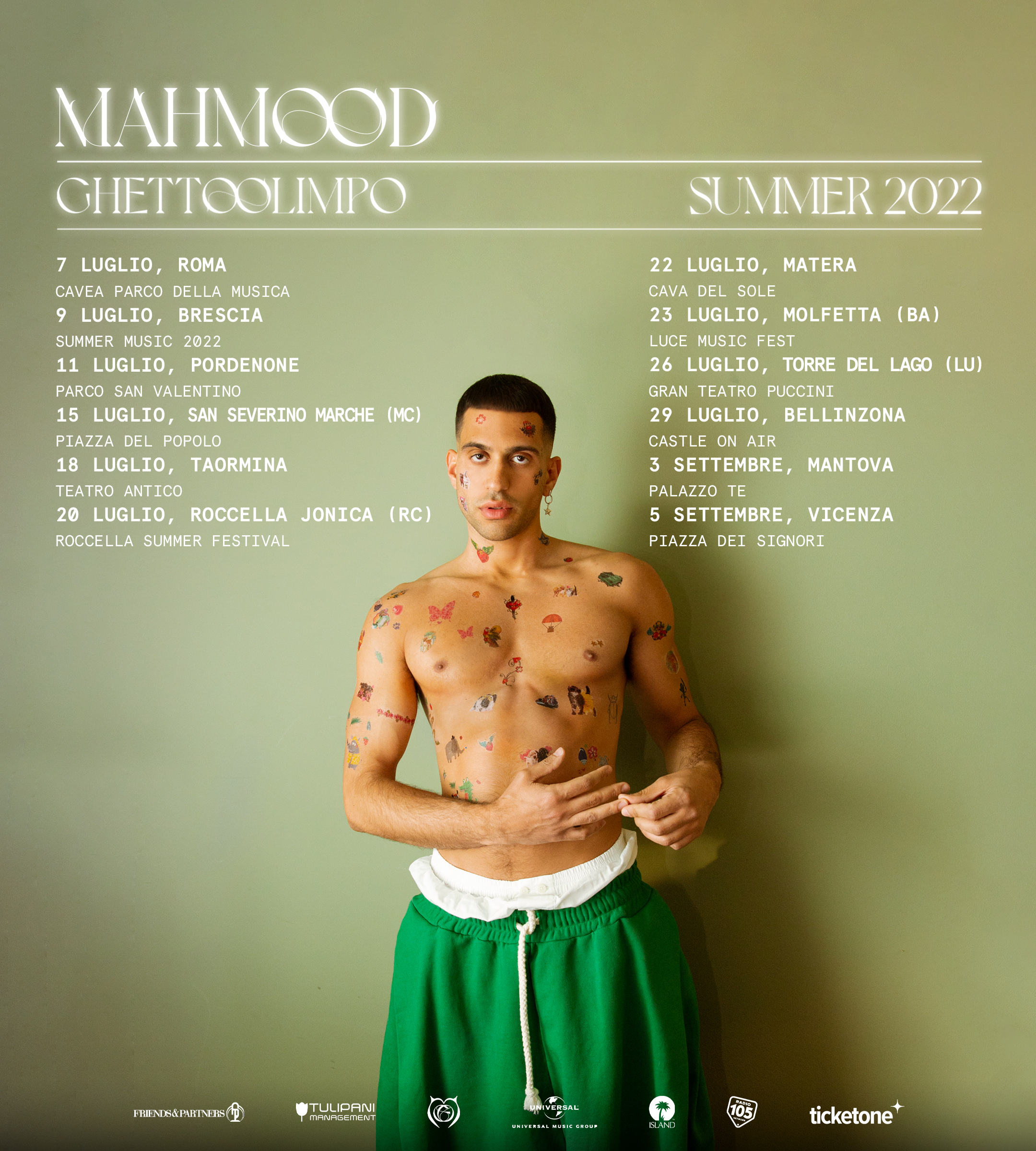 Mahmood annuncia il tour estivo, il 18 luglio a Taormina