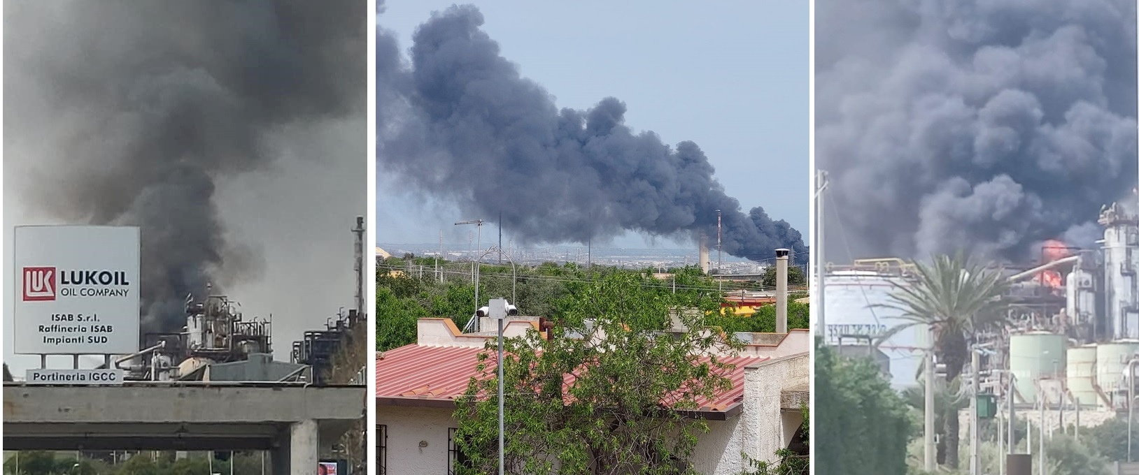 Siracusa, incendio zona industriale: un’enorme colonna di fumo nero visibile a chilometri