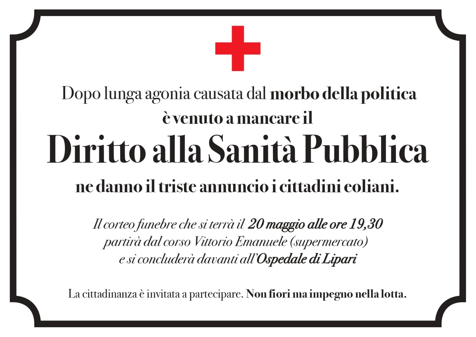 Lipari, processione funebre per l’Ospedale: morto il diritto alla sanità pubblica