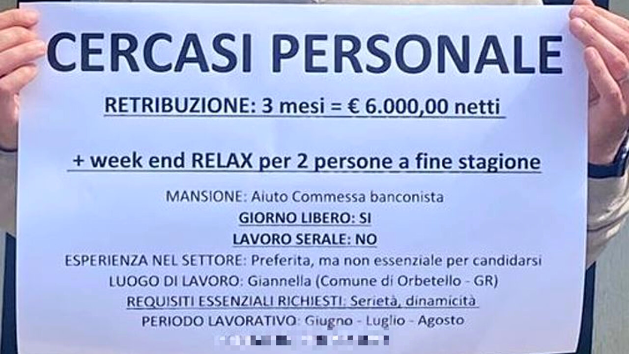 Offre seimila euro per lavorare ma non trova nessuno