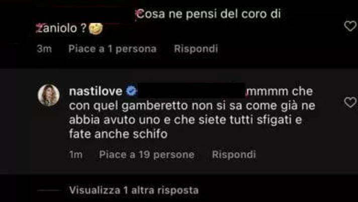 Chiara Nasti risponde a Zaniolo: “Figlio suo? Con quel gamberetto… “