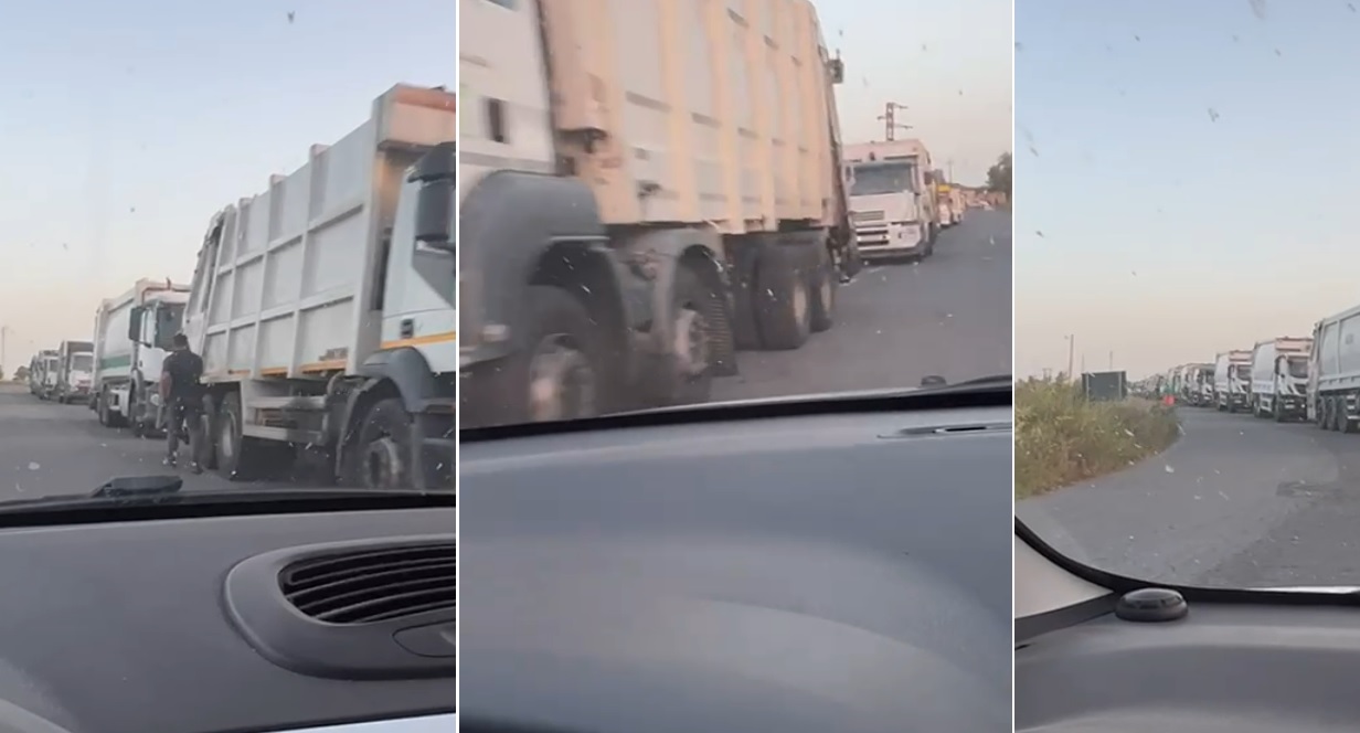 Coda infinita di camion alla discarica di Lentini