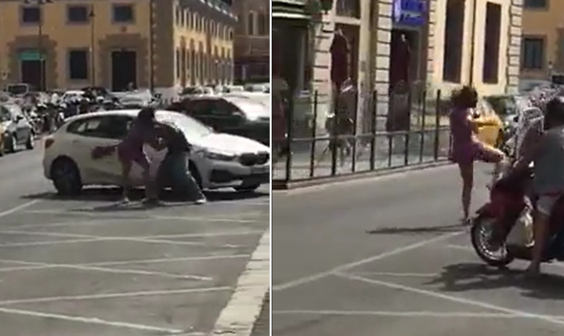 Violenta lite per strada: una donna prende a calci e pugni un uomo: il video è virale