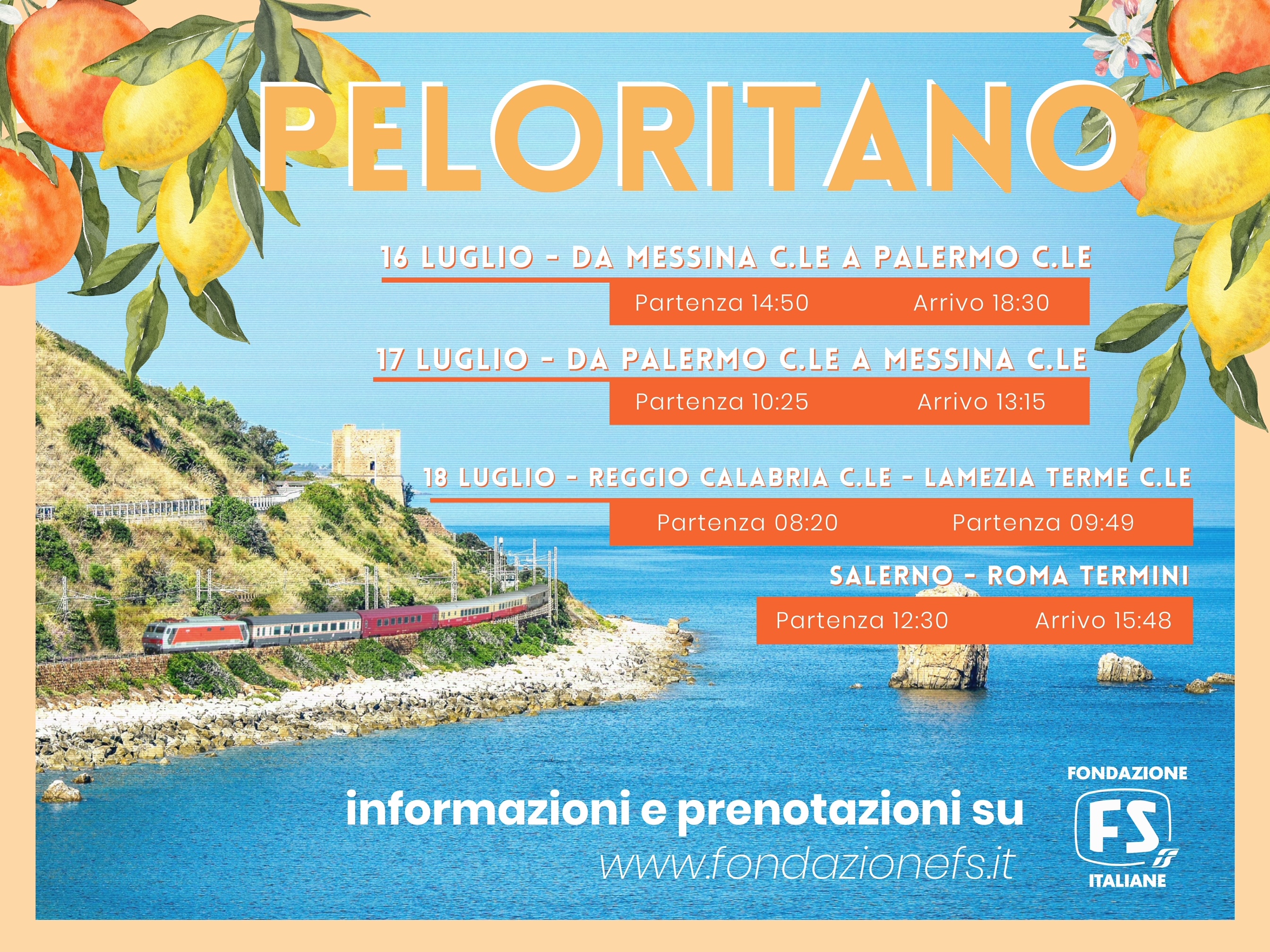 Servizi charter lusso Fs, dal 16 al 18 luglio torna il treno “Rapido Peloritano”