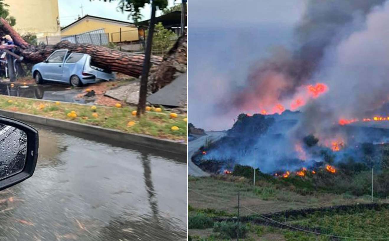 L’Italia spaccata in due dal clima: venti e nubifragi al Nord, caldo e incendi al Sud
