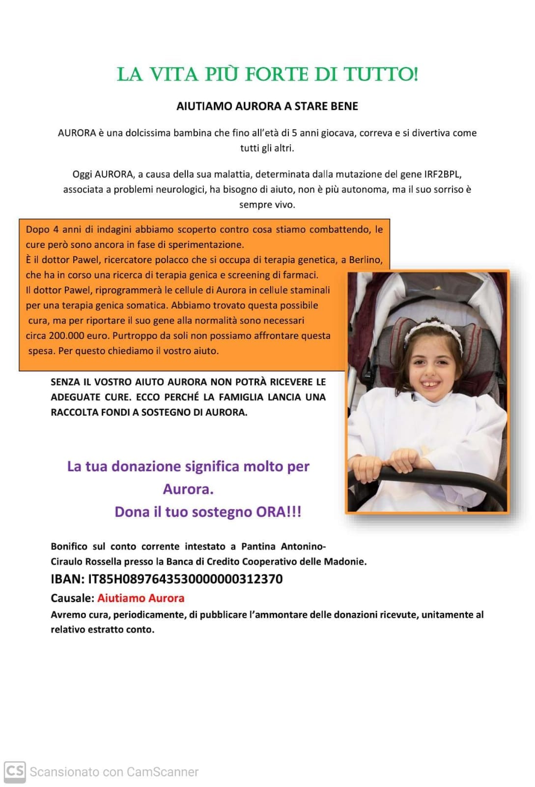 Affetta da malattia rara a 5 anni: parte la raccolta fondi per Aurora