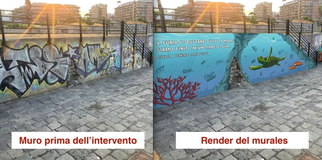 Ambiente, inaugurato al solarium di piazza Europa un murale assorbi-smog