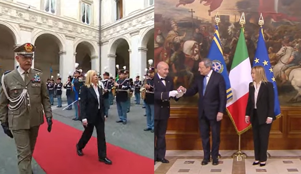 Governo: onori militari e passaggio di consegne, il cambio di scarpe della Meloni