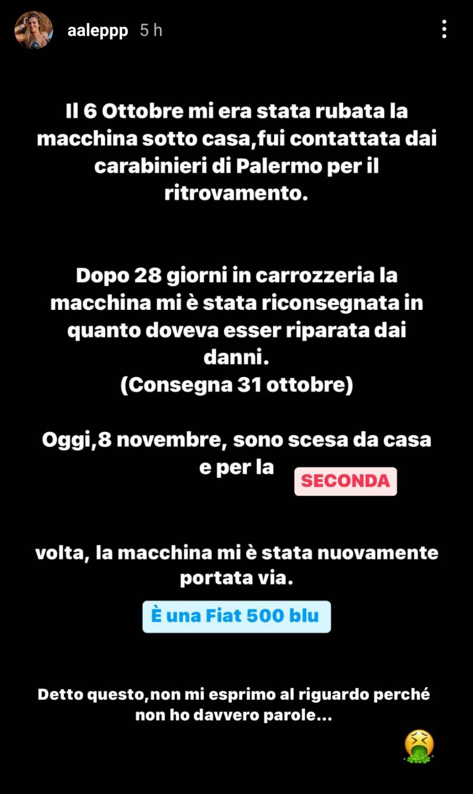 Palermo, rubata 2 volte in un mese l’auto alla compagna di Samuele Damiani