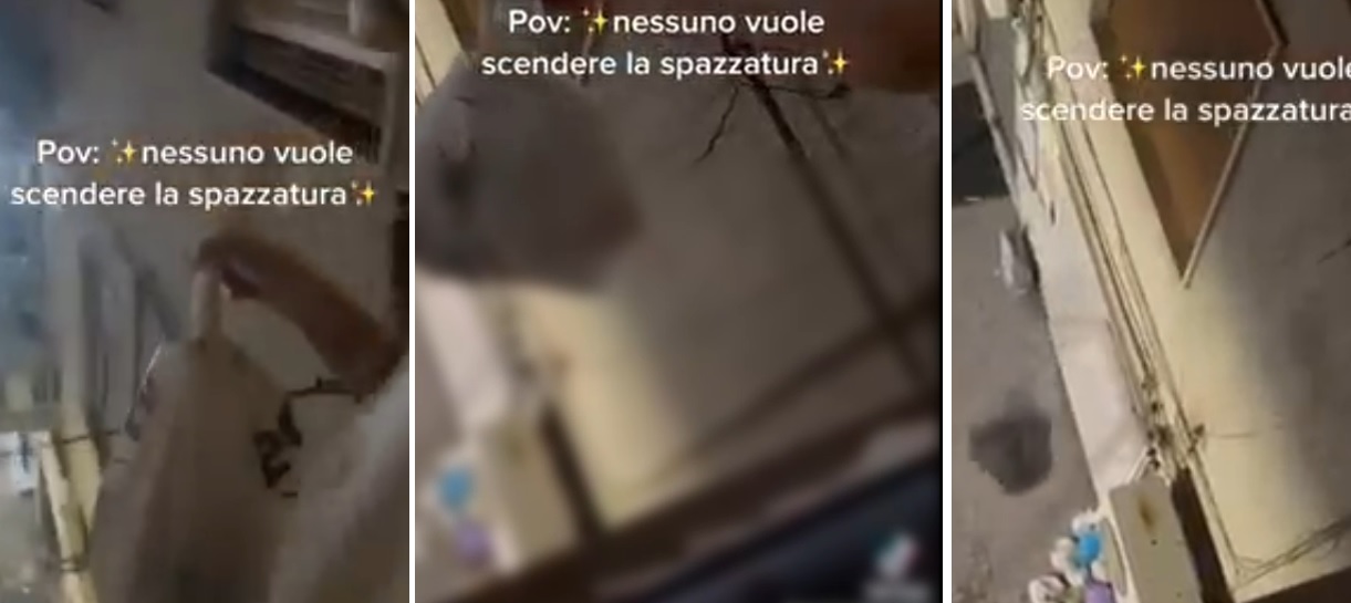 Catania, lanciano sacchetti di spazzatura dal balcone e pubblicano il video sui social