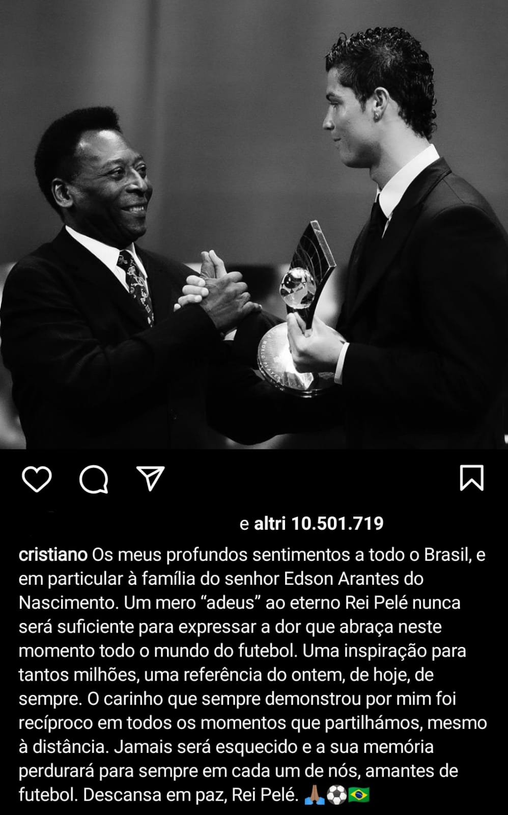 Pelè, da Ronaldo e Neymar a Messi: il mondo del calcio s’inchina a O Rei