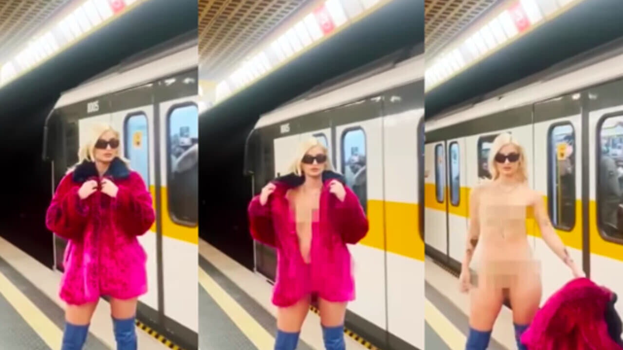 Beatrice Quinta in metro a Milano, butta via la pelliccia e niente sotto: il video