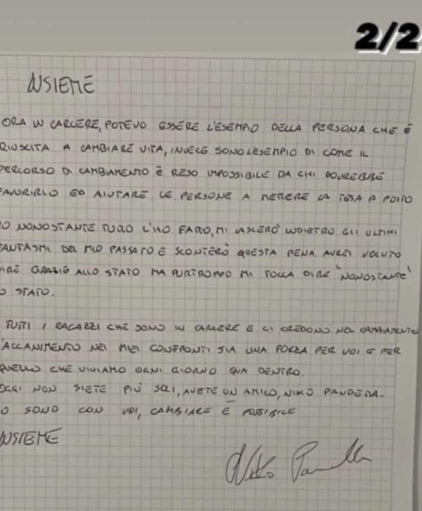 Niko Pandetta, la lettera dal carcere rivolta ai detenuti: “Cambiare è possibile”