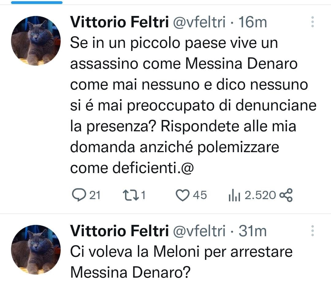 Vittorio Feltri: “Siamo sicuri che Messina Denaro sia un assassino?”