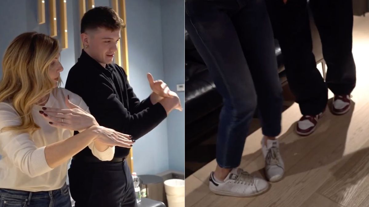 Sanremo 2023, Lorella Cuccarini cade sul palco durante le prove con Olly